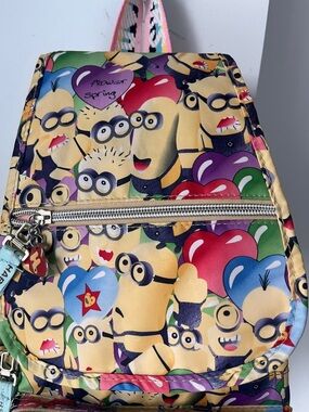 Harajuku Lovers Gwen Stefani pink/ylw Minions Backpack 6 zippers 5 charms Kawaii
